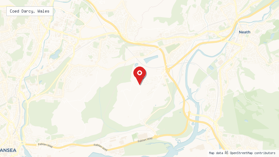 Street map of Coed Darcy, Wales with location pin