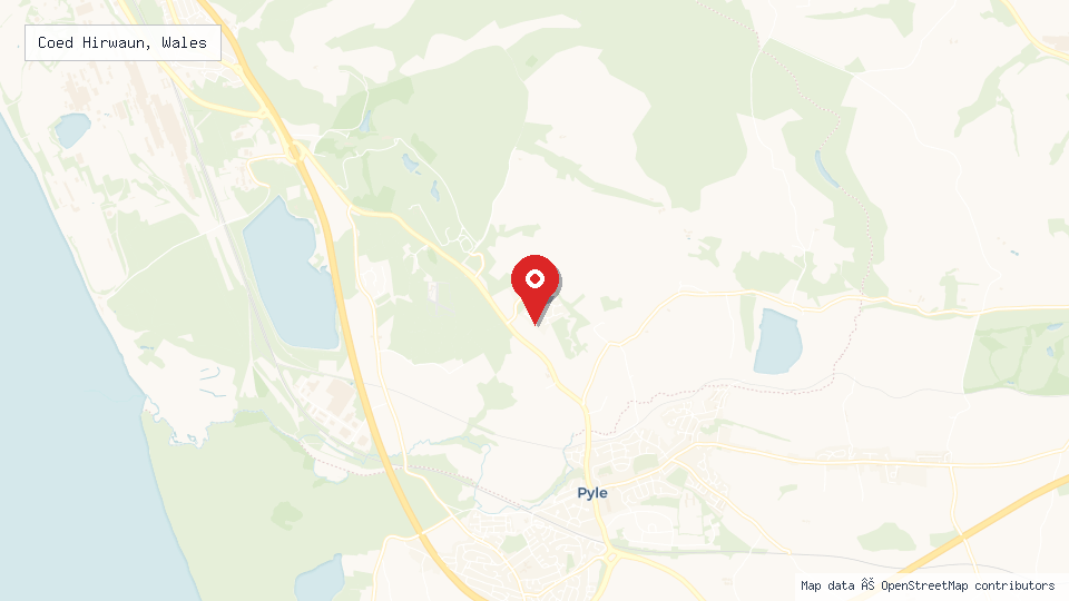 Street map of Coed Hirwaun, Wales with location pin
