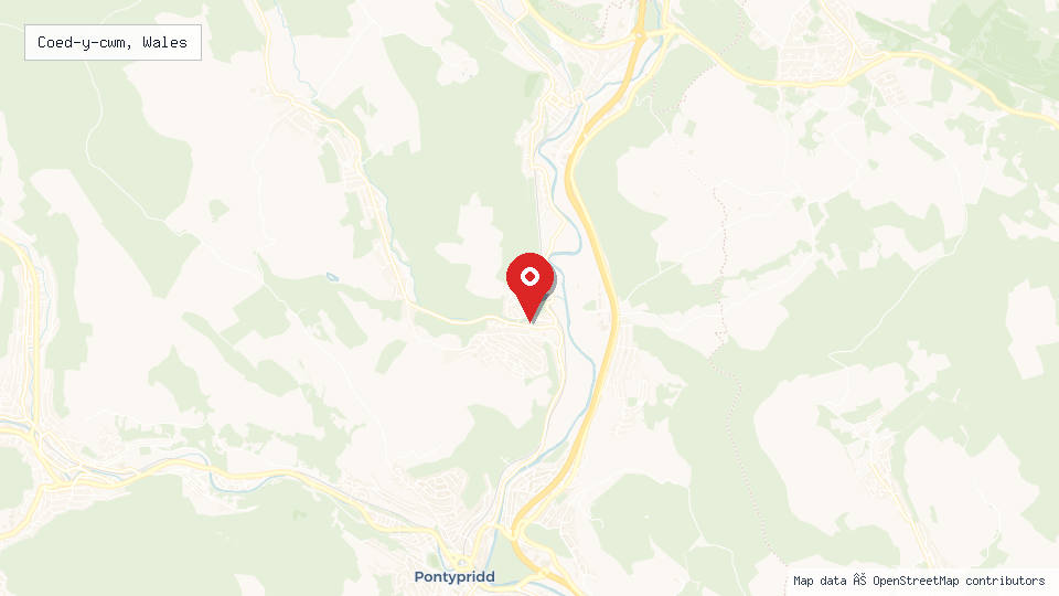 Street map of Coed-y-cwm, Wales with location pin