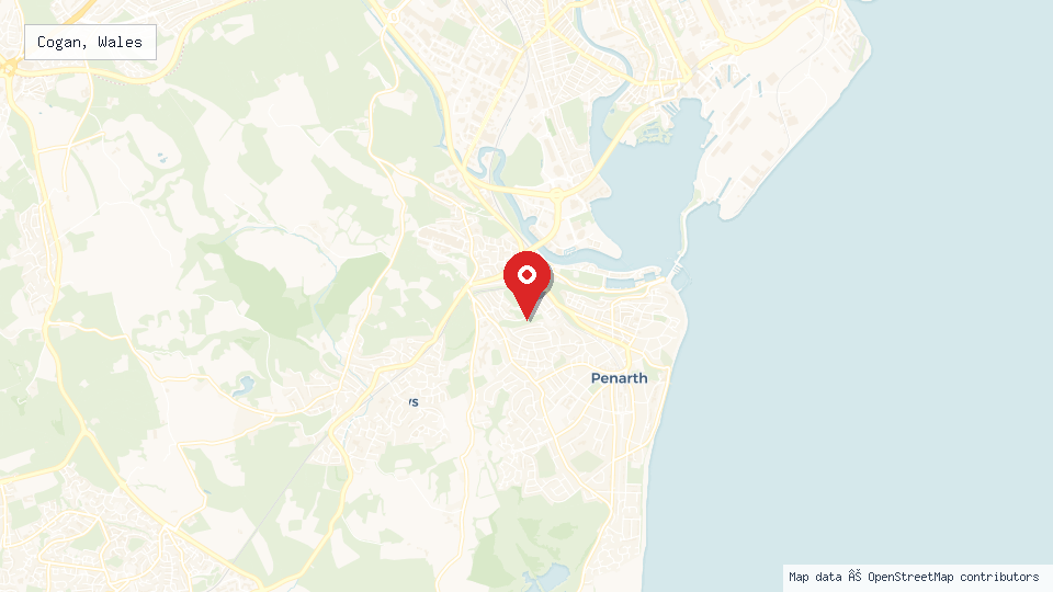 Street map of Cogan, Wales with location pin
