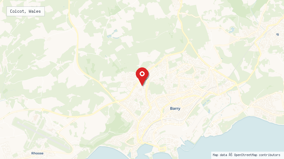 Street map of Colcot, Wales with location pin
