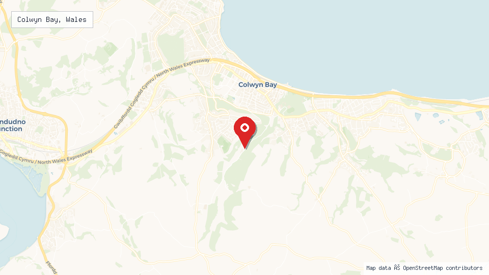 Street map of Colwyn Bay, Wales with location pin