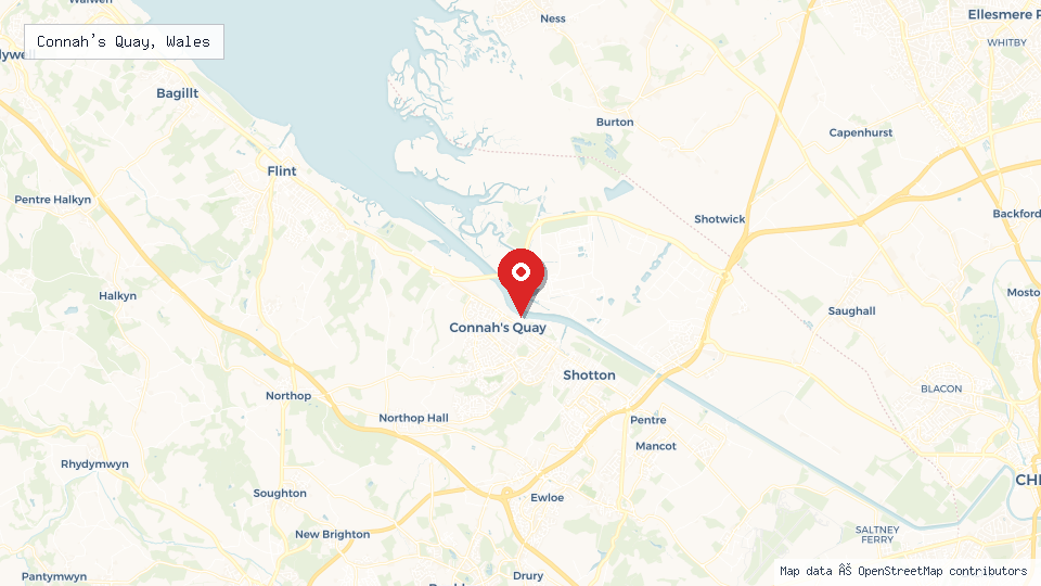 Street map of Connah's Quay, Wales with location pin