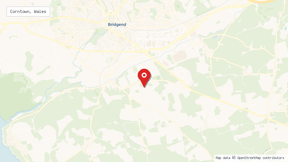 Street map of Corntown, Wales with location pin