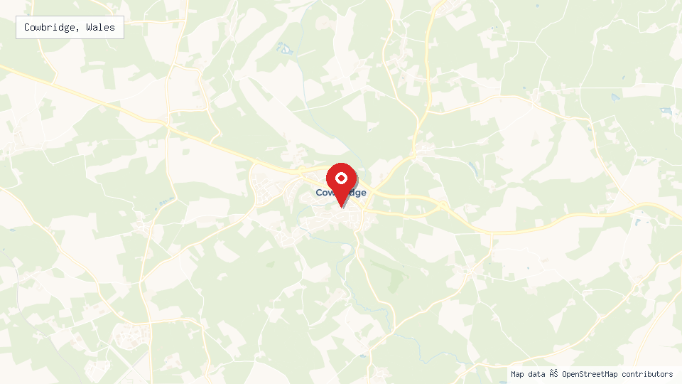 Street map of Cowbridge, Wales with location pin