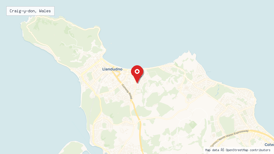 Street map of Craig-y-don, Wales with location pin