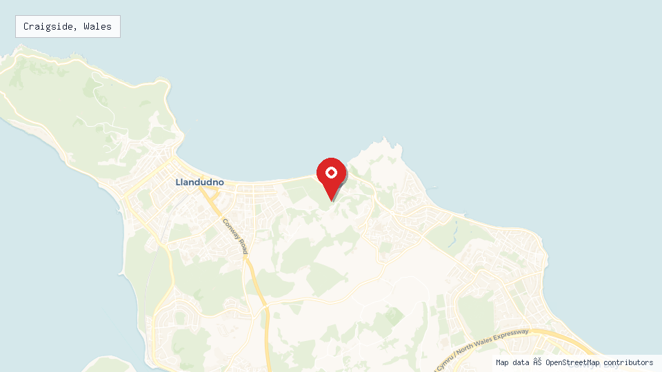 Street map of Craigside, Wales with location pin