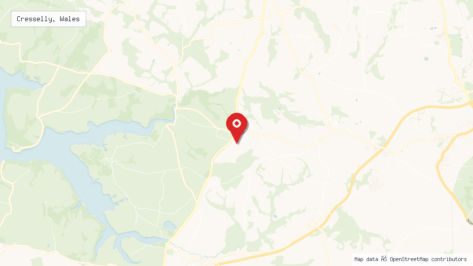 Street map of Cresselly, Wales with location pin