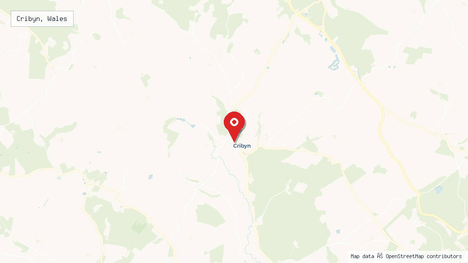 Street map of Cribyn, Wales with location pin