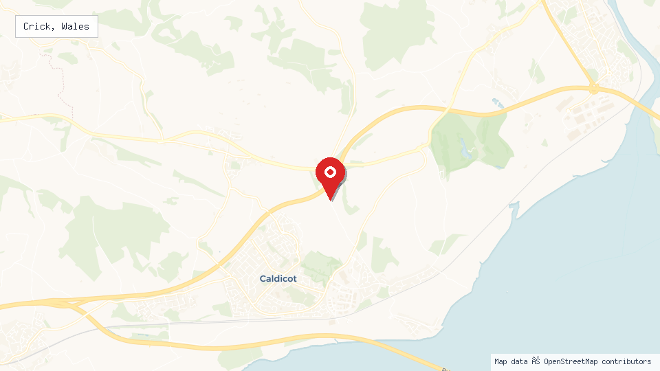 Street map of Crick, Wales with location pin