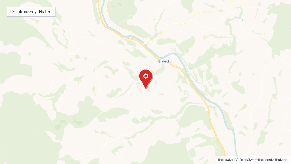 Street map of Crickadarn, Wales with location pin