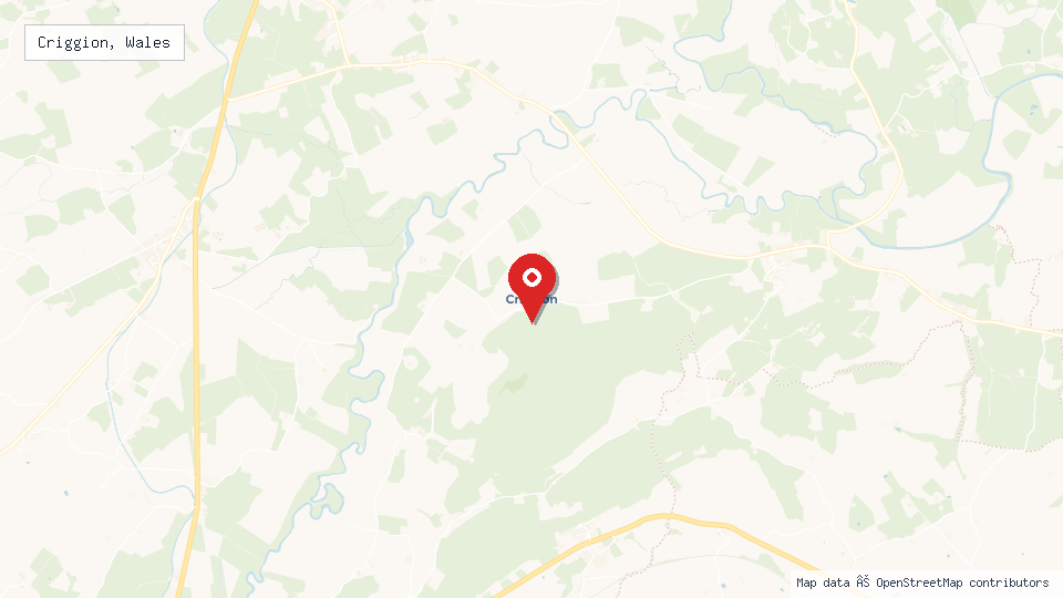 Street map of Criggion, Wales with location pin