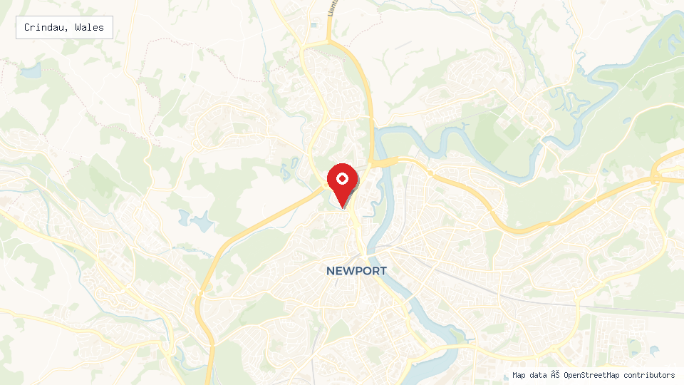Street map of Crindau, Wales with location pin