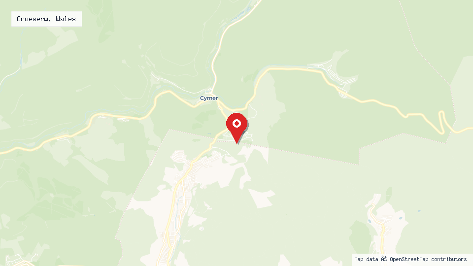 Street map of Croeserw, Wales with location pin