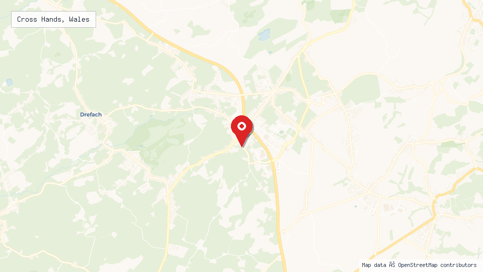 Street map of Cross Hands, Wales with location pin