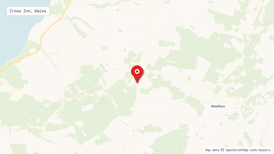 Street map of Cross Inn, Wales with location pin