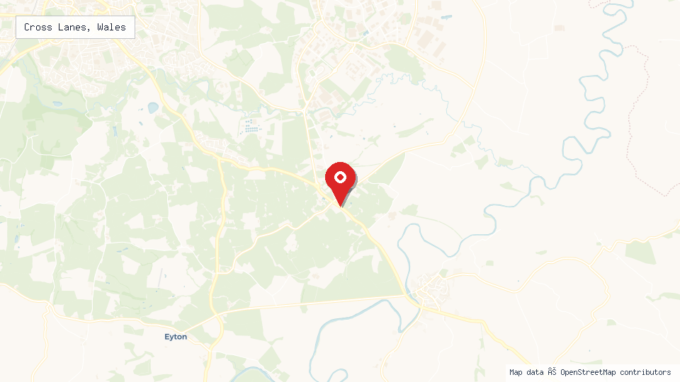 Street map of Cross Lanes, Wales with location pin