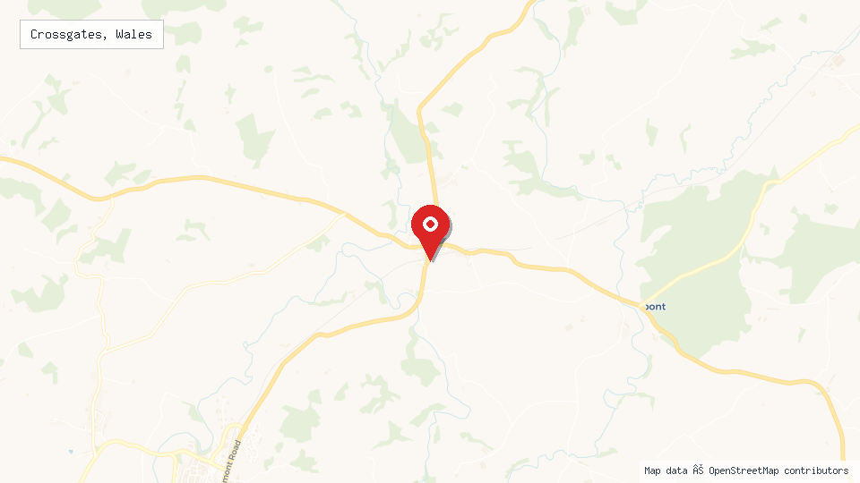 Street map of Crossgates, Wales with location pin