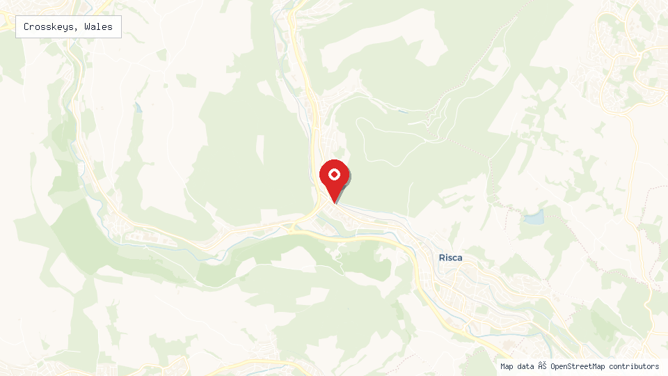 Street map of Crosskeys, Wales with location pin