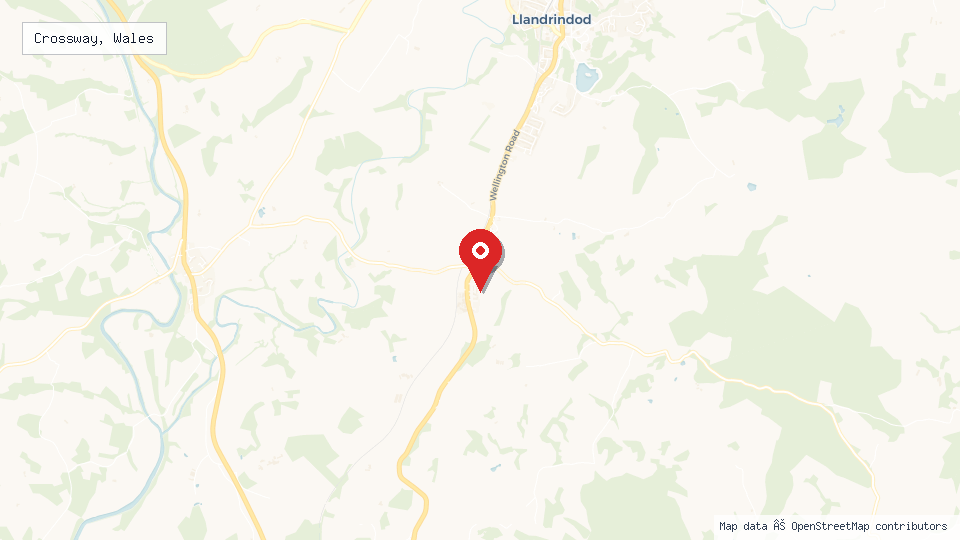 Street map of Crossway, Wales with location pin