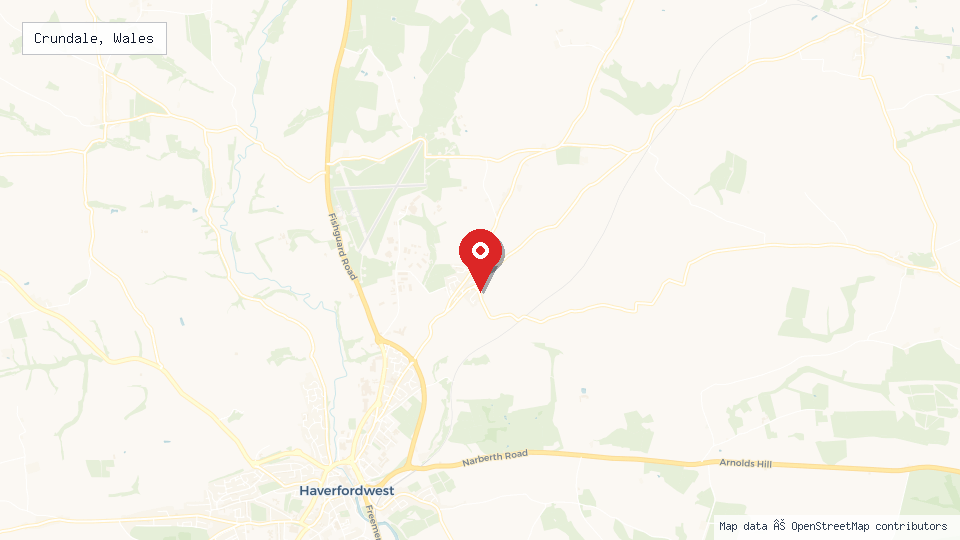Street map of Crundale, Wales with location pin