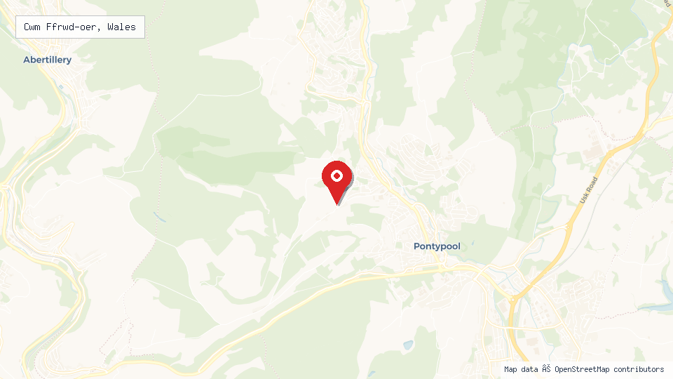 Street map of Cwm Ffrwd-oer, Wales with location pin