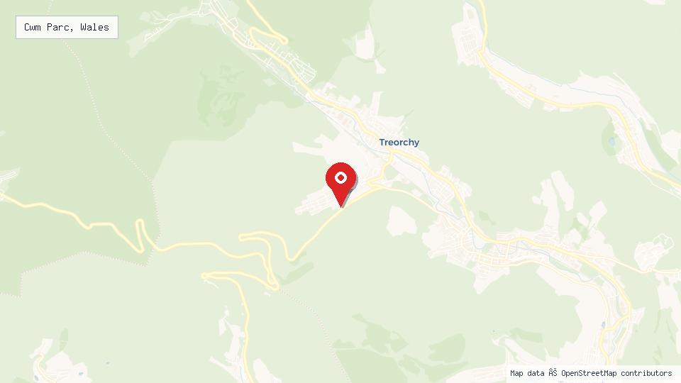 Street map of Cwm Parc, Wales with location pin