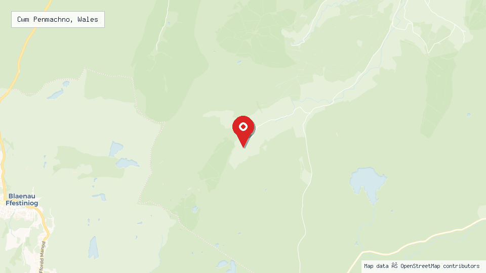 Street map of Cwm Penmachno, Wales with location pin
