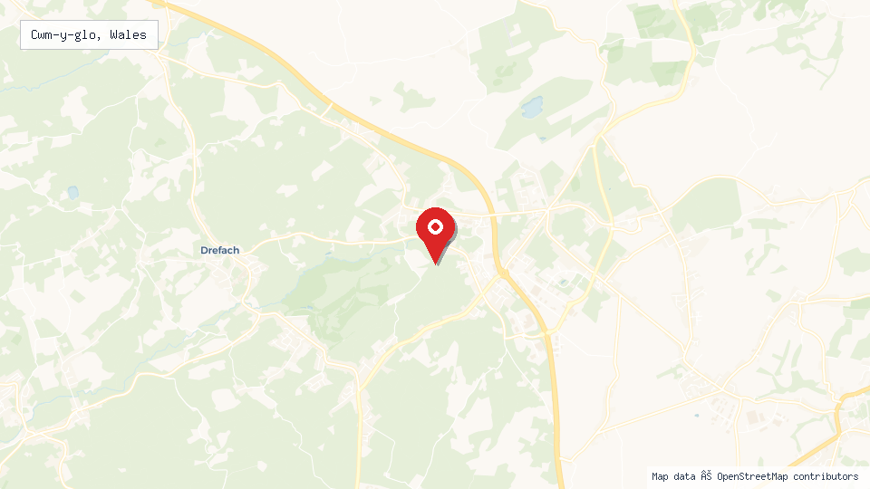Street map of Cwm-y-glo, Wales with location pin