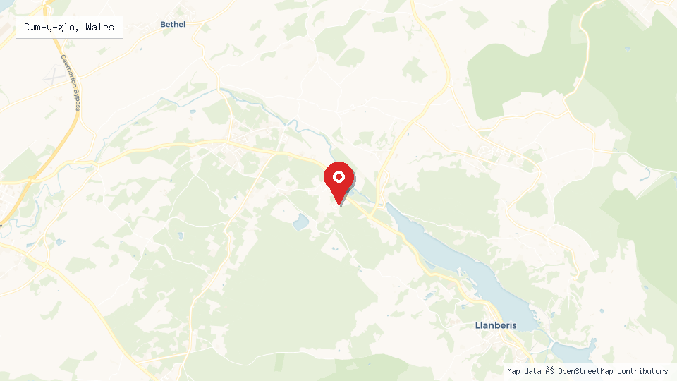 Street map of Cwm-y-glo, Wales with location pin