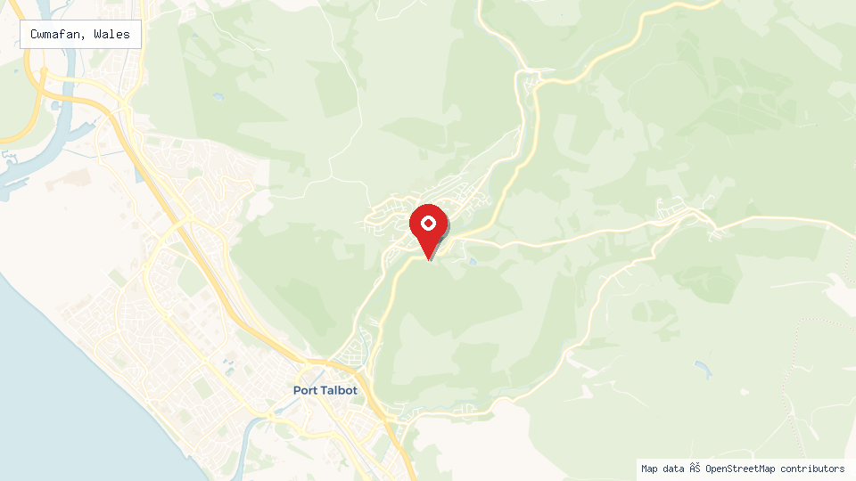 Street map of Cwmafan, Wales with location pin