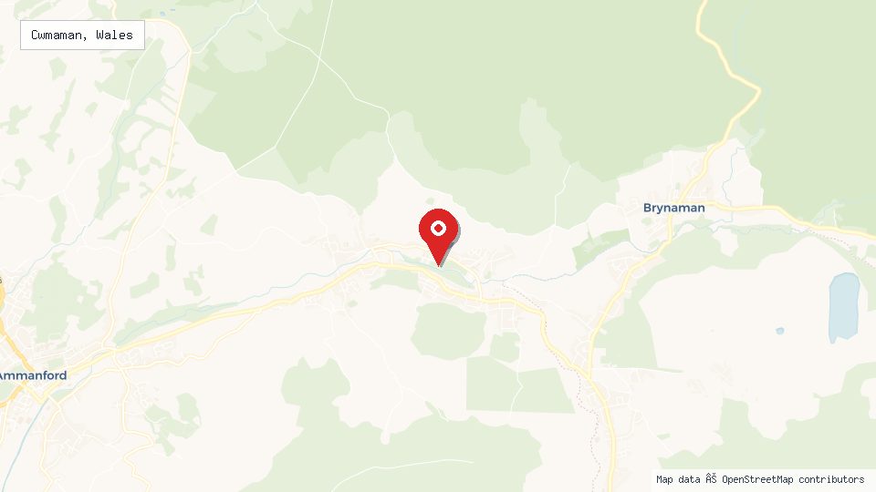 Street map of Cwmaman, Wales with location pin