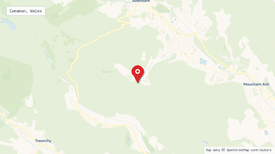 Street map of Cwmaman, Wales with location pin