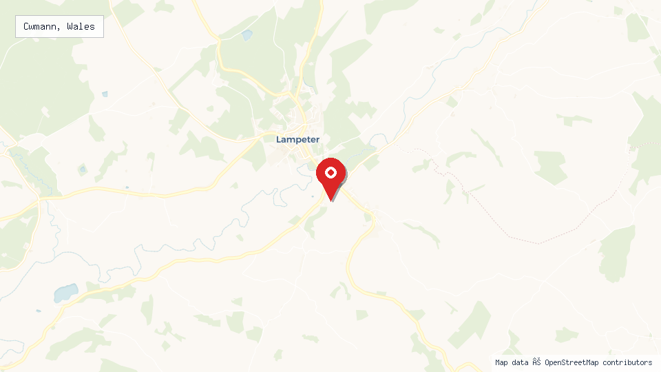 Street map of Cwmann, Wales with location pin