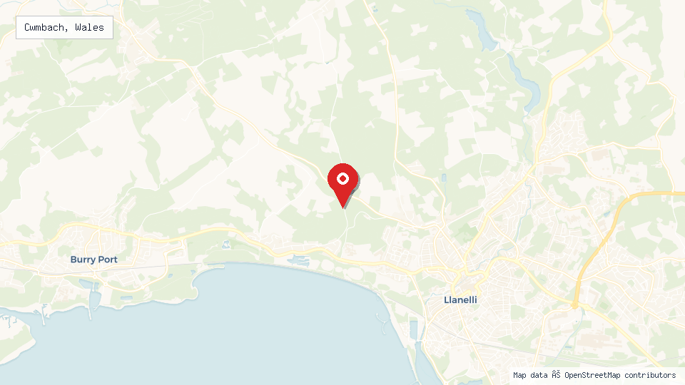Street map of Cwmbach, Wales with location pin