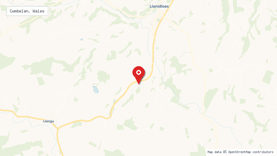 Street map of Cwmbelan, Wales with location pin
