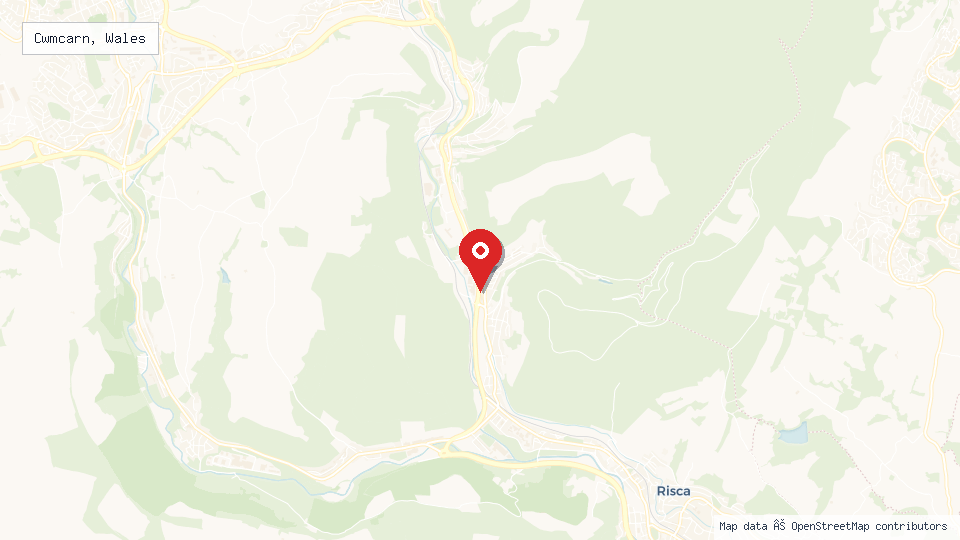 Street map of Cwmcarn, Wales with location pin