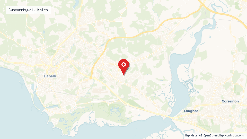 Street map of Cwmcarnhywel, Wales with location pin