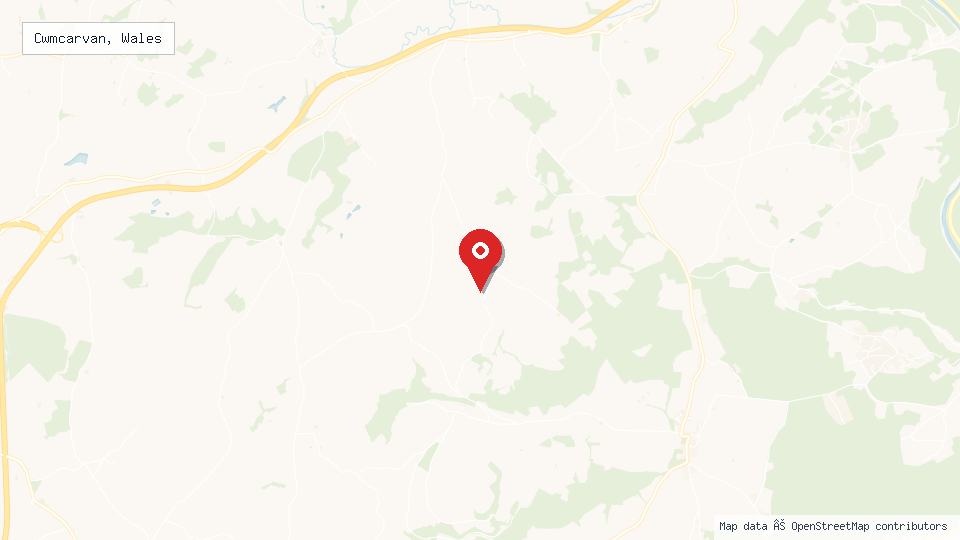 Street map of Cwmcarvan, Wales with location pin