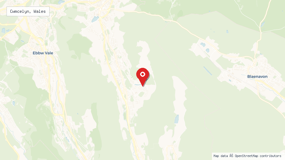 Street map of Cwmcelyn, Wales with location pin