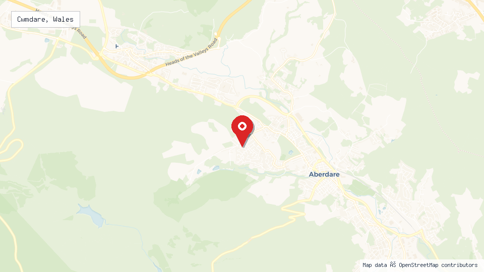 Street map of Cwmdare, Wales with location pin