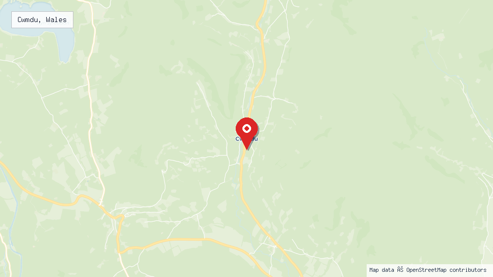 Street map of Cwmdu, Wales with location pin