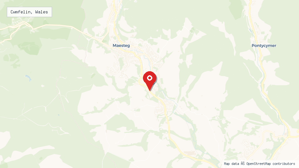 Street map of Cwmfelin, Wales with location pin