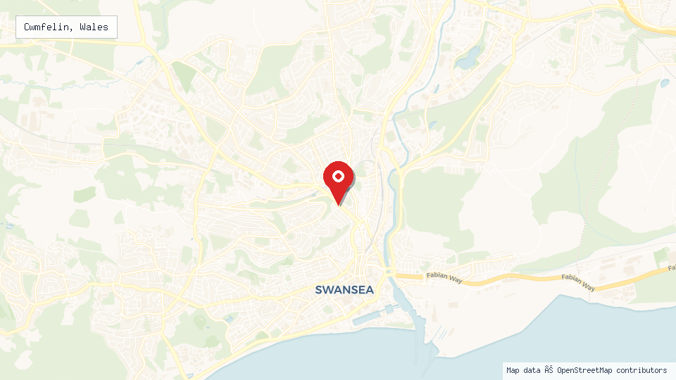 Street map of Cwmfelin, Wales with location pin