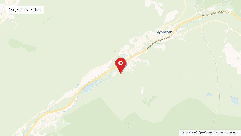 Street map of Cwmgwrach, Wales with location pin