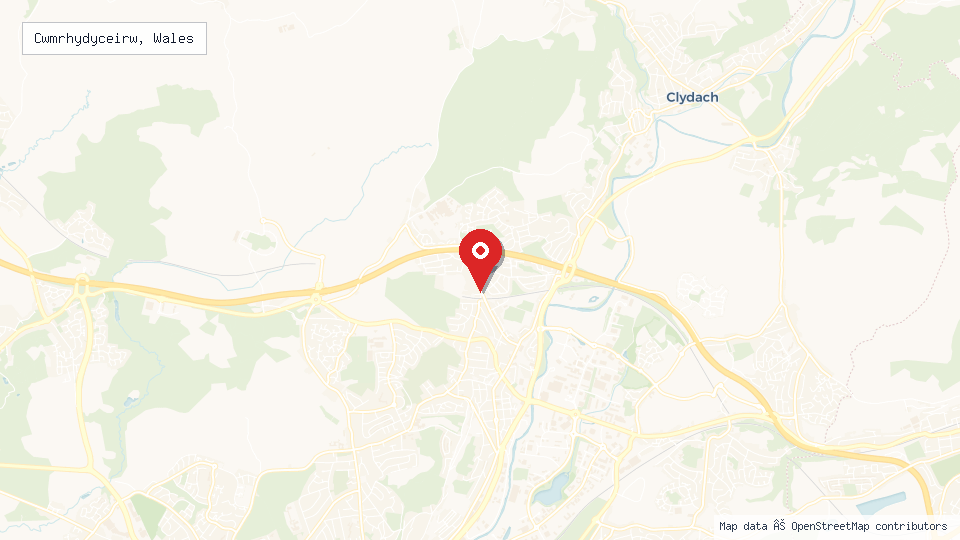 Street map of Cwmrhydyceirw, Wales with location pin