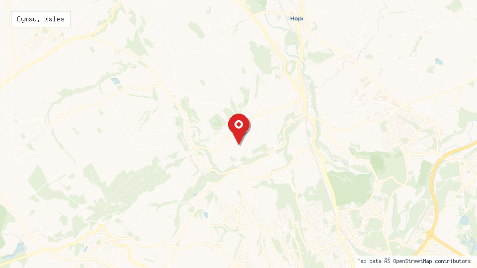 Street map of Cymau, Wales with location pin