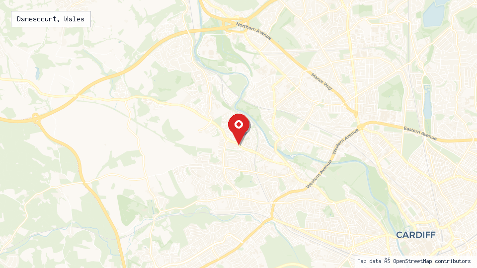 Street map of Danescourt, Wales with location pin