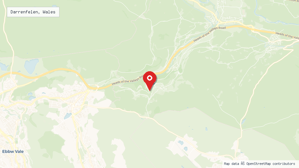 Street map of Darrenfelen, Wales with location pin