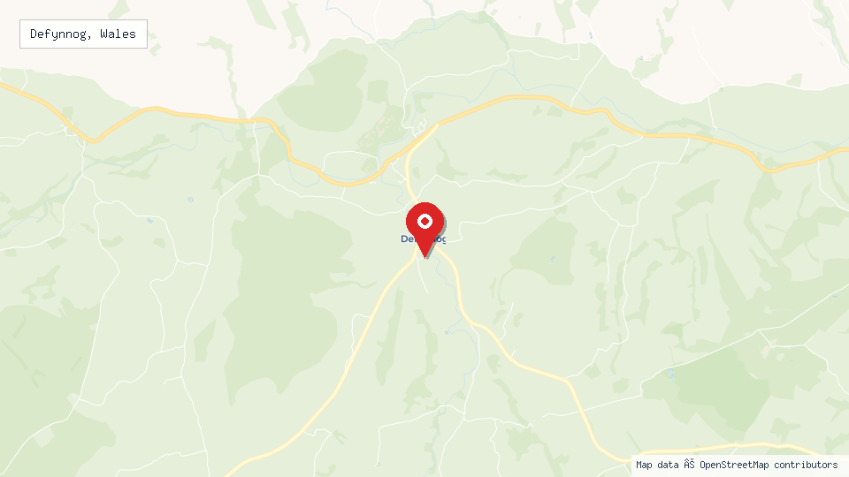 Street map of Defynnog, Wales with location pin